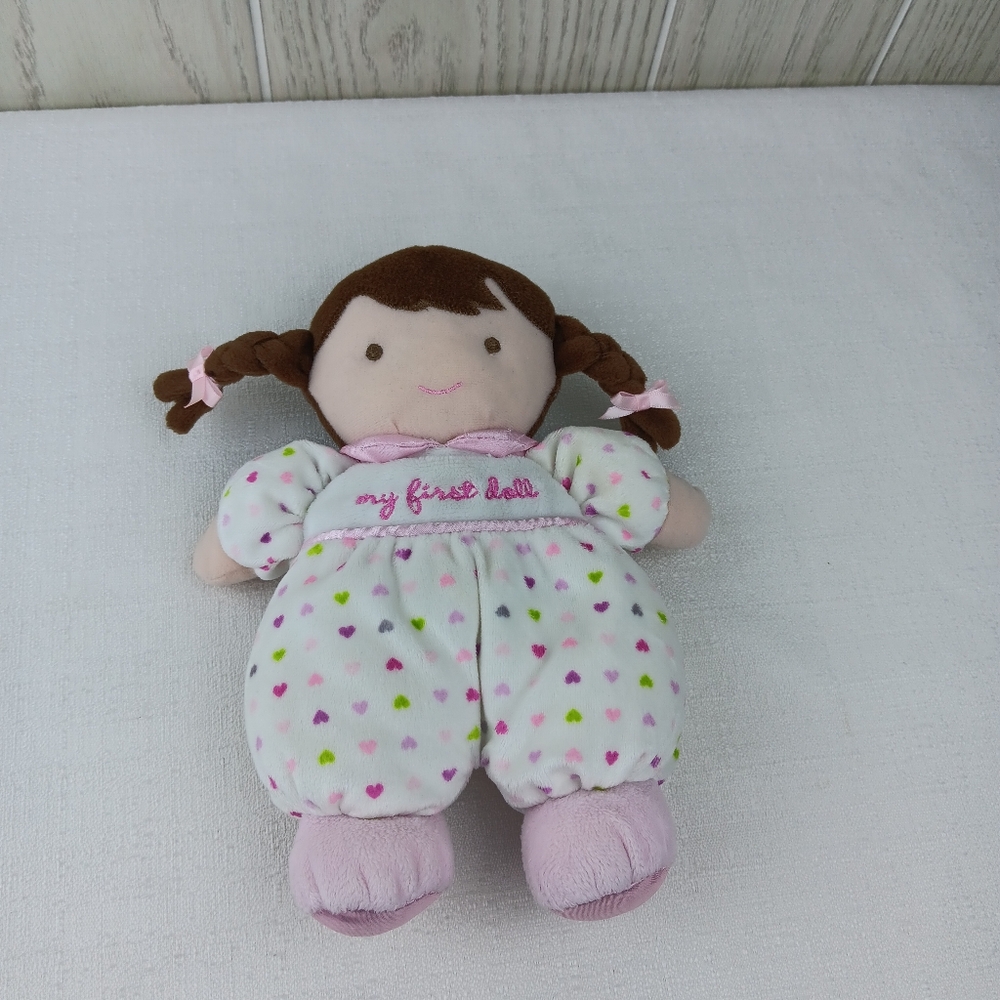 Carter's Child of Mine My First Doll Hearts Brown Hair & Eyes Rattle Plush Lovey